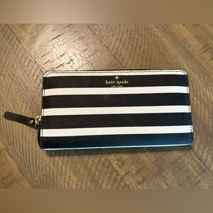 Kate Spade Black and White Striped Zip Wallet